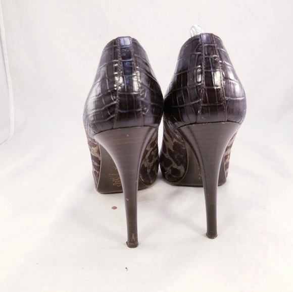 DONALD J. PLINER WOMAN LEOPARD ANKLE BOOTS POINTED TOE SIZE 9 M BROWN CROCODILE - Picture 5 of 12